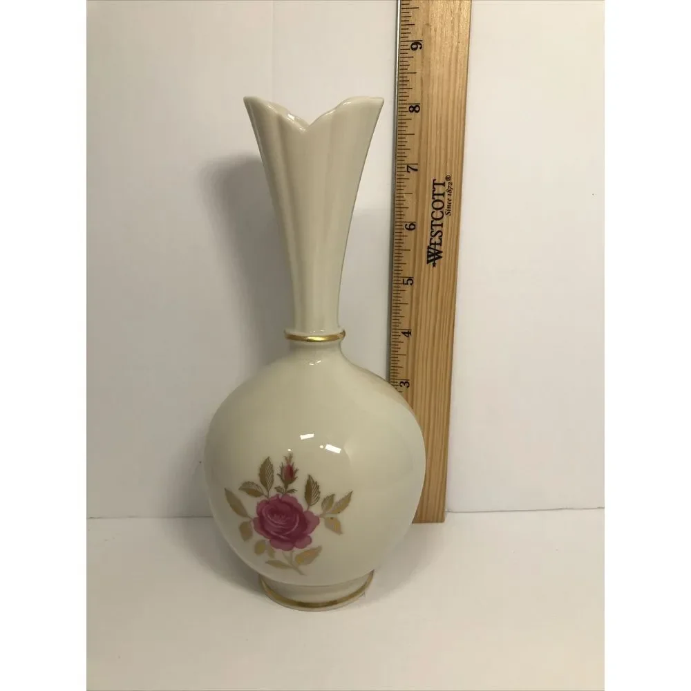 ANTIQUE LENOX FINE‎ CHINA BULBOUS BUD VASE Rose Pattern - Mint Condition